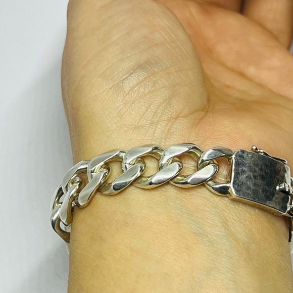 Georg Jensen Smithy Hammered Sterling Silver Link ID Tag Bracelet 590 C - Picture 11 of 12